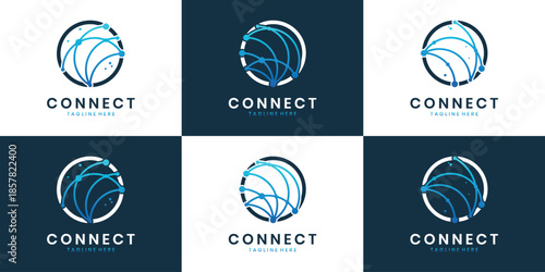 Global network connectivity logo design with digital data lines