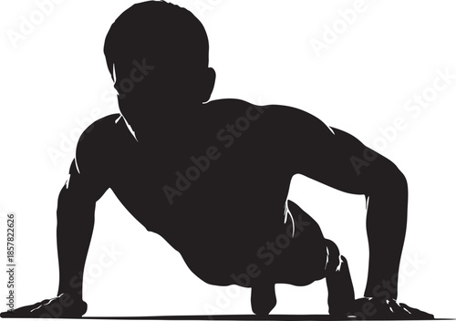 Vector  illustration of Silhouette of a man doing a push-up exercise, isolated on white background.