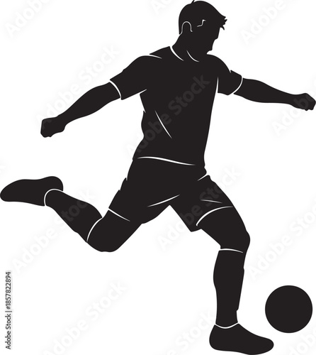 Vector  illustration of Soccer player silhouette kicking ball isolated on white background