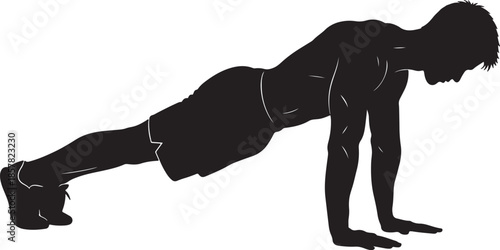 Vector  illustration of Silhouette of a man doing a push-up exercise, isolated on white background