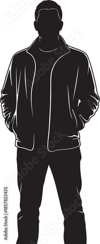 Vector  illustration of Stylish man silhouette in jacket with hands in pockets, isolated on transparent background
