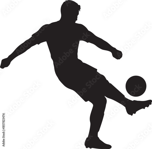 Vector  illustration of Male soccer player silhouette kicking a ball, isolated on white background