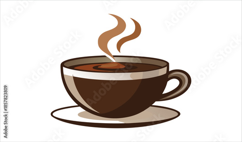 Steaming Hot Cup of Coffee on Saucer, Morning Beverage with Warm Aroma Rising, Refreshing Drink