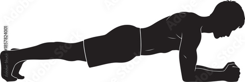 Vector  illustration of Man doing a plank exercise, isolated on white background.