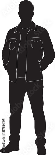 Vector  illustration of Silhouette of a man standing with hands in his pockets, isolated on white background.