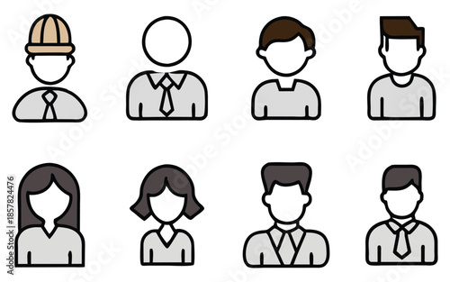 Diverse collection of simple user avatar icons representing various individuals and professions