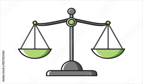 Simple Flat Illustration of a Balance Scale in Green and Grey on a White Background