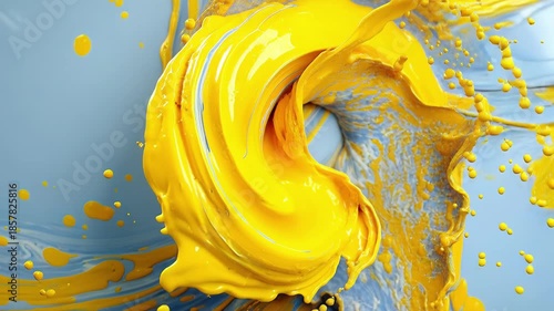 Abstract green yellow paint waves flowing blue background fluid art dynamic color motion texture