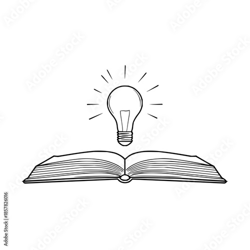 Open book with lightbulb idea knowledge education learning inspiration study reading creativity concept