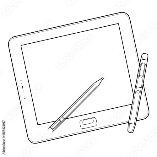 Illustration of tablet with stylus digital drawing device technology gadget screen electronic sketch pad design 100
