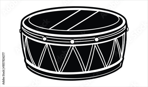 Vintage Style Snare Drum with Decorative Pattern, Isolated on White Background, Music Concept