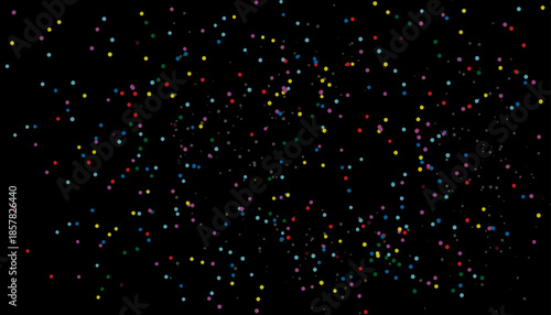 Abstract colorful glowing particles on dark background for digital design, space effect, or celebration concept