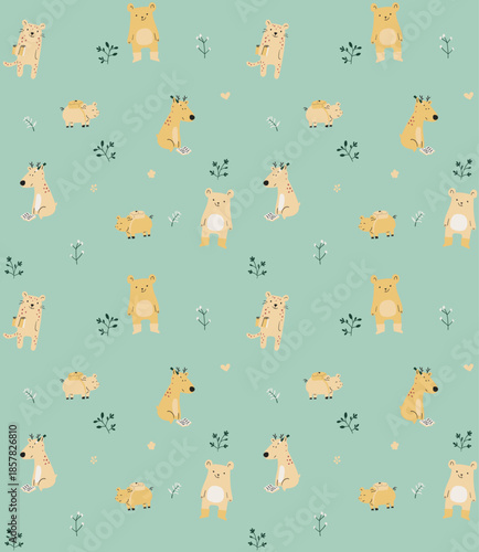 seamless pattern kids forest school pijama