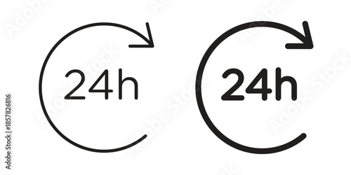 24 Hrs icons. doodles vector. icon set in line strokes