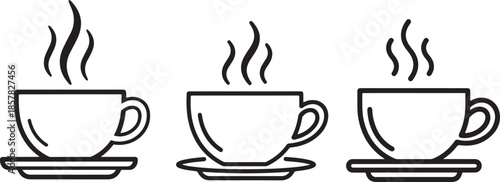 Vector illustration of a hot cup of coffee with tea in a brown ceramic mug featuring steam and aroma symbols for a cafe breakfast or espresso break icon