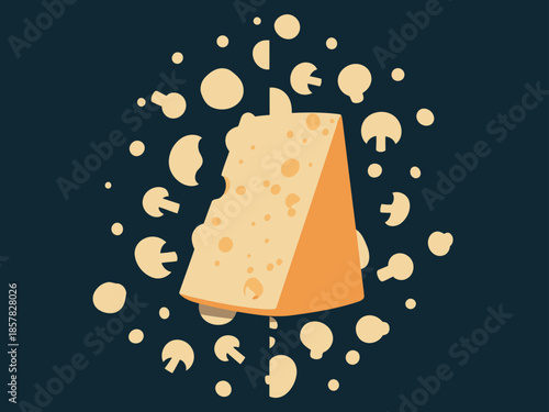 A vibrant illustration features a wedge of cheese surrounded by mushrooms, overlaid with ?Organic Living Daily? text. Bold, modern design with a playful, textured feel.