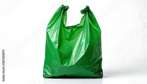 Vibrant Green Plastic Bag on White Background, Studio Shot