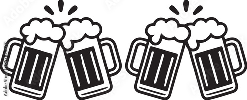 Beer mugs toasting silhouette vector design for celebration, party, cheers, pub, Oktoberfest and drink-themed decoration