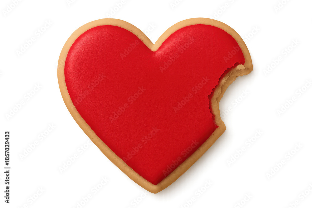 Obraz premium Red heart cookie with a bite missing
