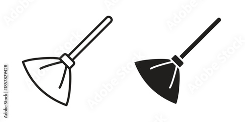 Broom icons. doodles vector. icon set in line strokes