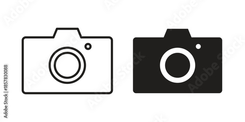 Camera icons. doodles vector. icon set in line strokes