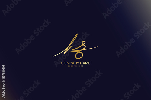 Elegant HR Initial Letter Signature Logo Template, HR Luxury Calligraphy Lettermark Design on Dark Navy Blue Background.