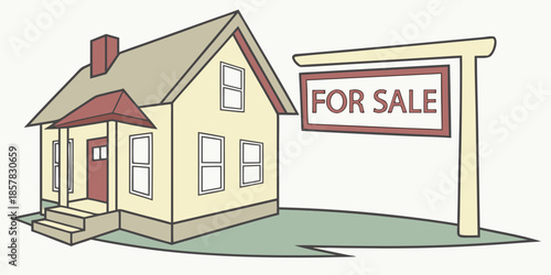 Vector Illustration of a House with For Sale Sign