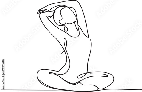 Continuous One Line Drawing of Woman Sitting in Yoga Pose for Wellness and Meditation Concept