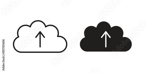 Cloud upload icons. doodles vector. icon set in line strokes