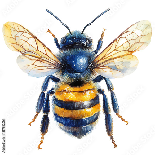 watercolor vector of Bee Close Up, isolated on a white background.