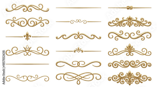 Elegant Golden Ornate Flourish Dividers Set Isolated Vector Graphic isolated PNG with Transparent Background