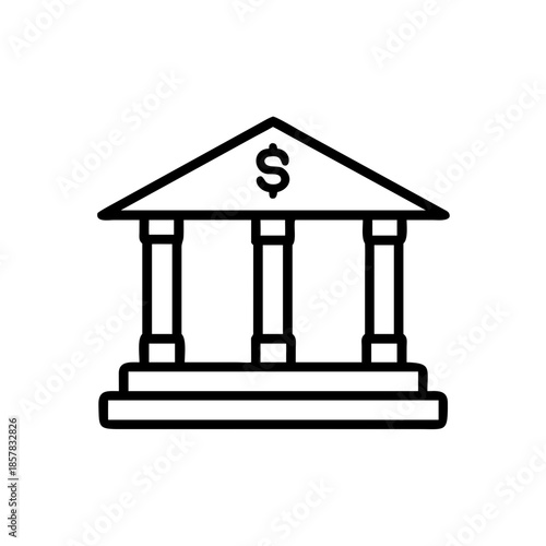 Simple black and white vector icon of bank building for financial services and insurance