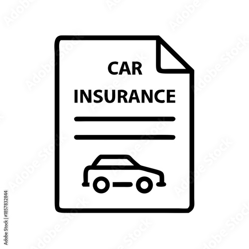 Simple black and white vector icon of car insurance document for coverage details