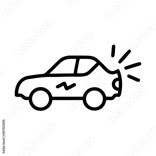 Simple black and white vector icon of car after an accident for insurance claims