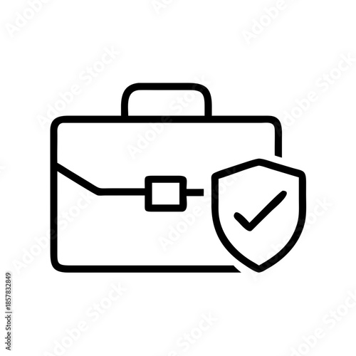 Simple black and white vector icon of briefcase insurance for professional security