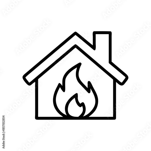 Simple black and white vector icon of fire insurance house for disaster coverage