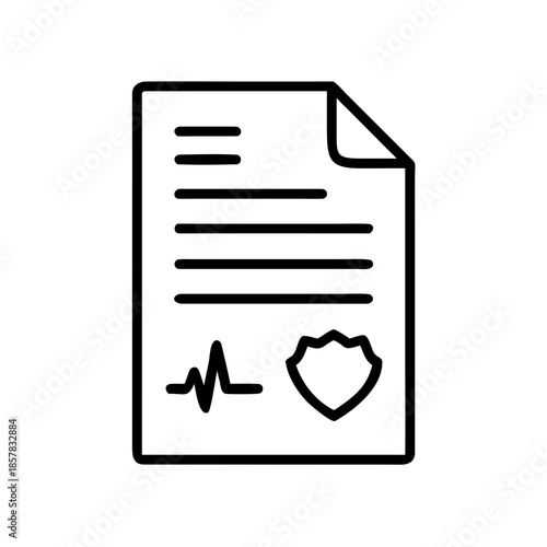 Simple black and white vector icon of life insurance document for financial planning