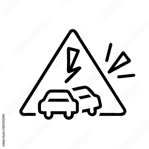 Simple black and white vector icon of road accident warning for safety alerts