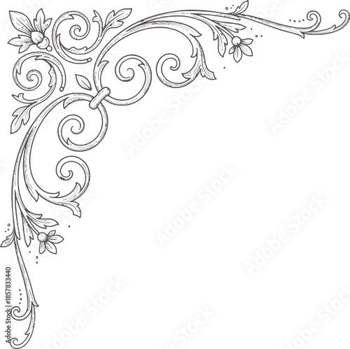 Engraved Vintage Baroque Floral Corner Ornament
