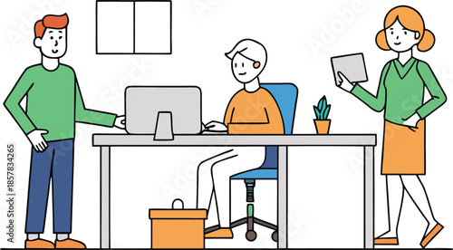 Doctor nurse and business people in office working on computers