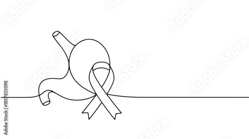 Stomach anatomy line art with awareness ribbon (gastric cancer awareness)