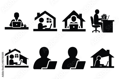 work from home icon silhouette set