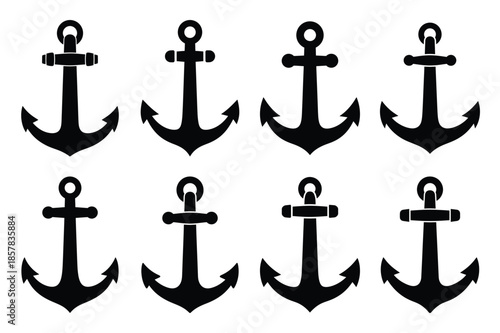 anchor nautical icon silhouette set
