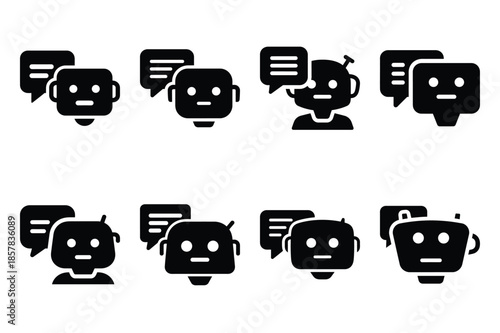chatbot assistant icon silhouette set
