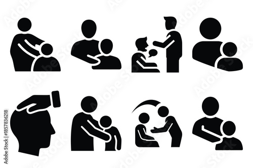 counseling support icon silhouette set