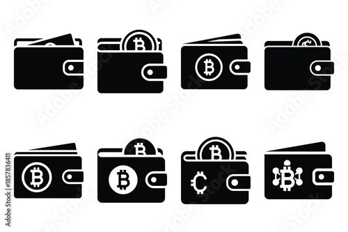 digital wallet crypto icon silhouette set