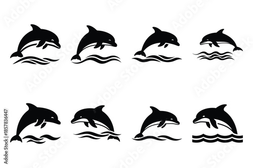 dolphin sea icon silhouette set