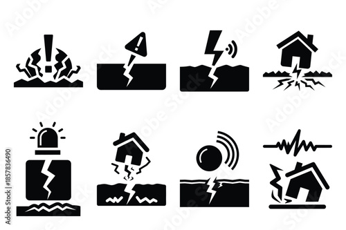 earthquake alert icon silhouette set