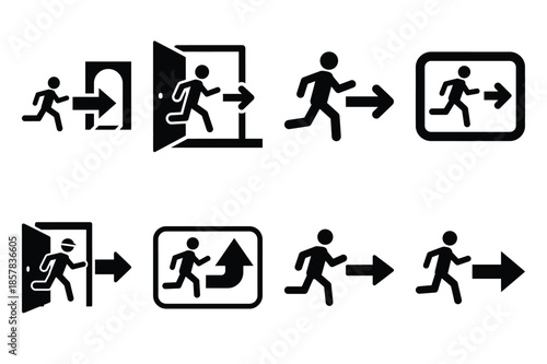 evacuation route icon silhouette set