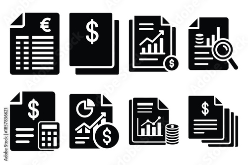 expense report icon silhouette set